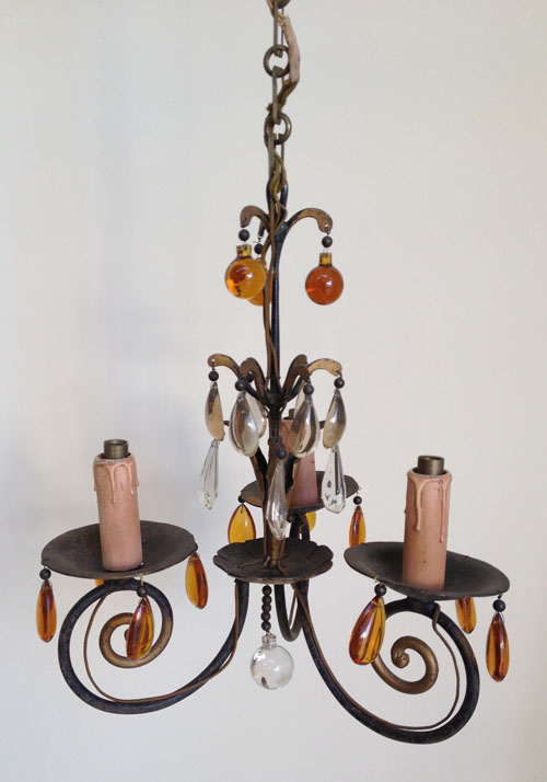 old french iron and amber glass light